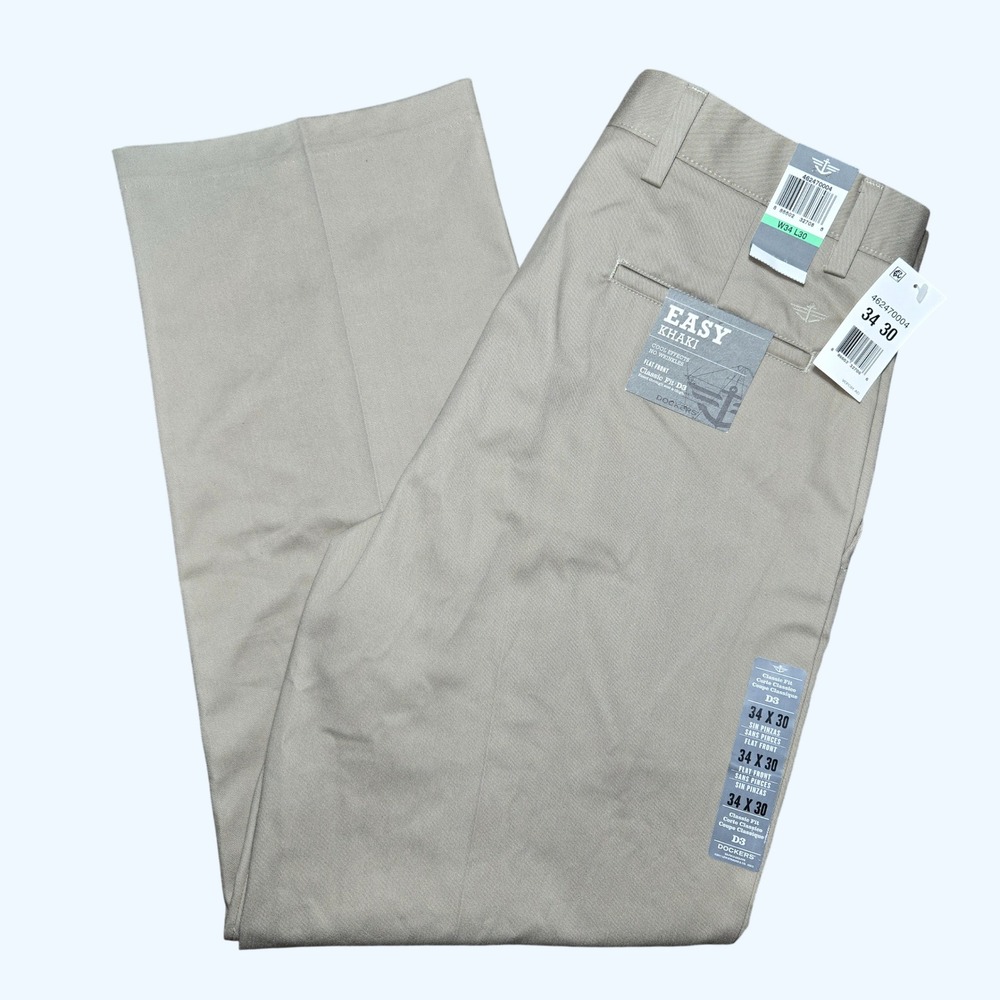 NEW Dockers Easy Khaki D3 Classic Fit Flat Front Pants Mens 34x30 Tan Beige